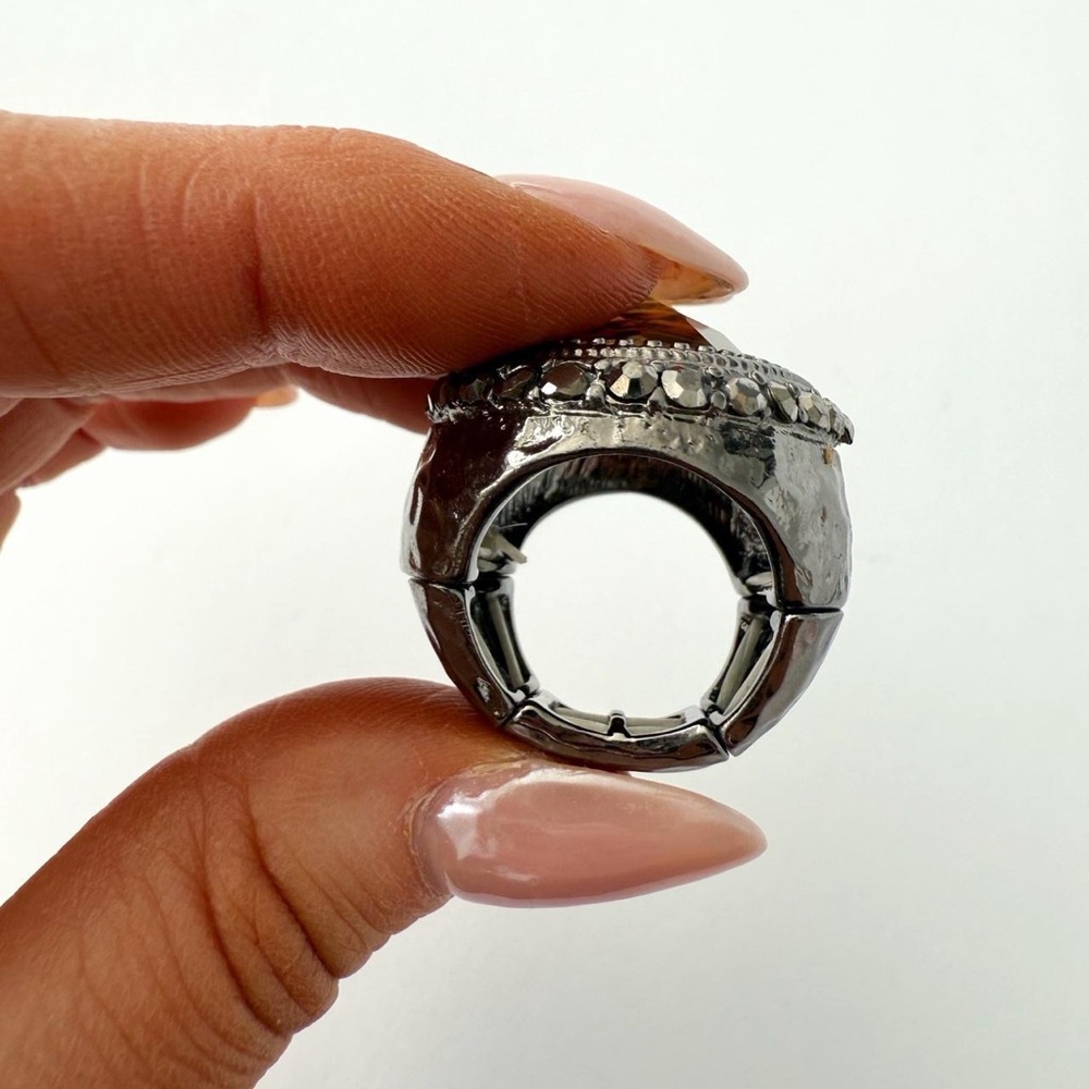 Chunky Leopard Print & Rhinestone Statement Cocktail Ring - Adjustable - Picture 5 of 8